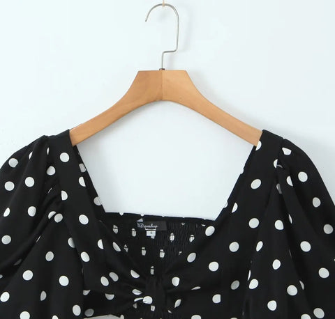 Sonicelife Polka Dots Cropped Top and Side Slits High Waist Skirt Set