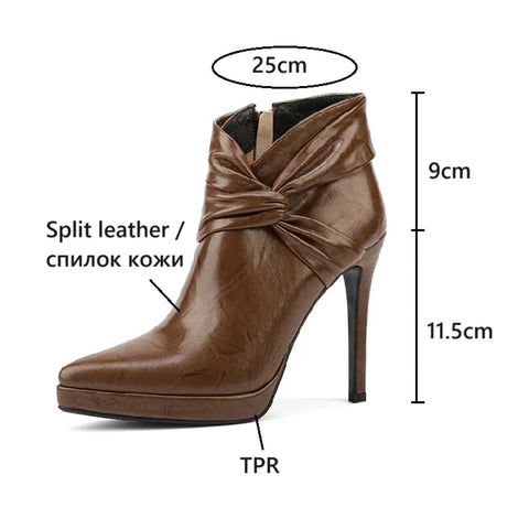 Sonicelife NEW Autumn Women Boots Split Leather Shoes for Women Pointed Toe Thin Heel Shoes Super High Heel Zipper Modern Boots Black Shoes