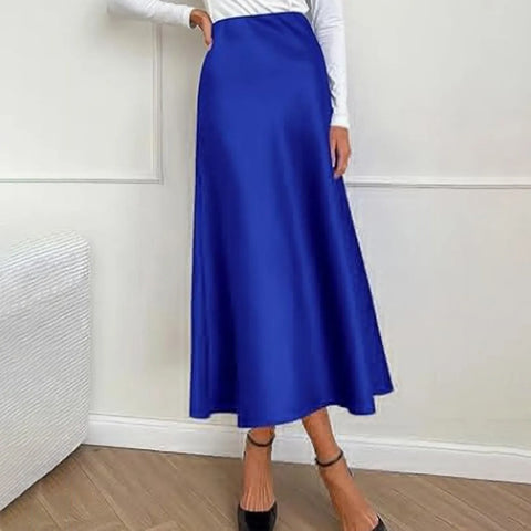 Sonicelife Women Long Satin Skirt Silk Elegant High Waist Cocktail Party Wedding Flared A Line Midi Back To School Outfits For Girls Skirts