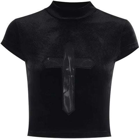 Sonicelife Women's Gothic Design Tops Summer New Mesh Splicing See-Through Cross Tank Top