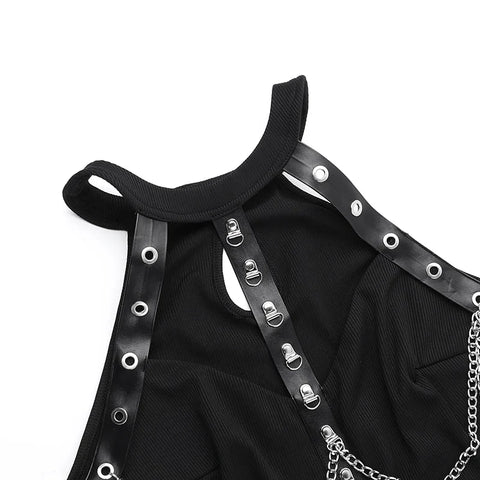 Sonicelife Women's Gothic Diablo Style Summer Long Dress 2024 New Hanging Neck Sleeveless Front Short Back Long Dresses