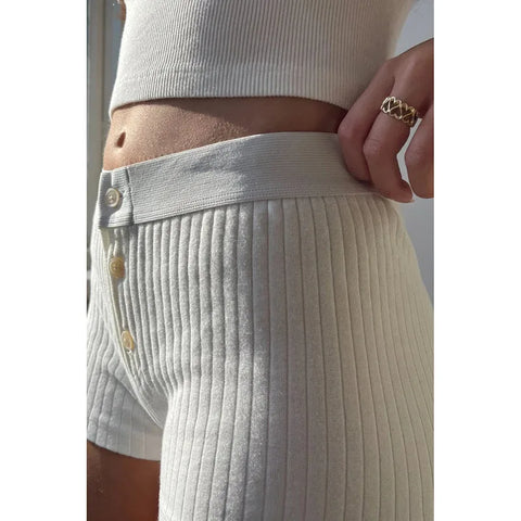 Sonicelife-Women Casual High Waist Patchwork Buttons Ribbed Shorts Sweatshorts Summer Y2k Streetwear Vintage Slim Short Pants 2023 Chic