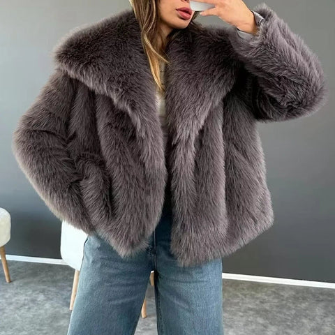 Sonicelife Warm Winter Long Sleeve Lapel Collar Coat Outwear Women Faux Fur Coat Elegant Lady Fashion Jacket 90s Vintage Y2K Streetwear