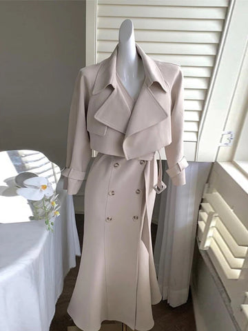Sonicelife Chic Mermaid Dress Two Piece Sets Women Korean Lapel Short Trench Coat Outfits Female Elegant 2024 Spring Autumn Clothing Suit