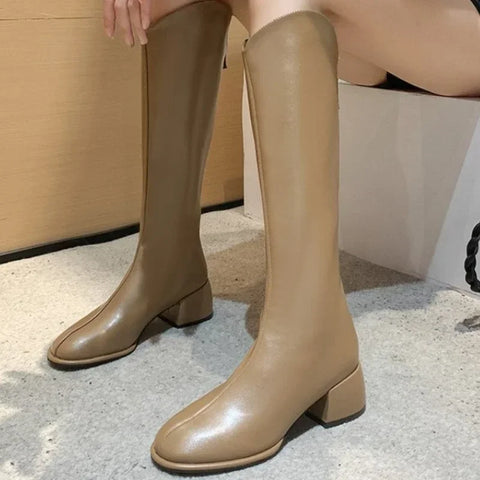 Sonicelife Plus Size 34-43 New Women Boots Zipper Thick High Heels Simple Thick High Heels Autumn Winter Boots Knee High 2024