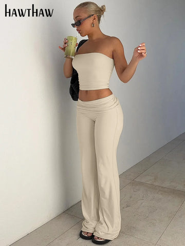 Sonicelife Women Fashion Tube Tops Long Pants Two Piece Matching Sets Outfits 2024 Summer Clothes Wholesale Items For Business