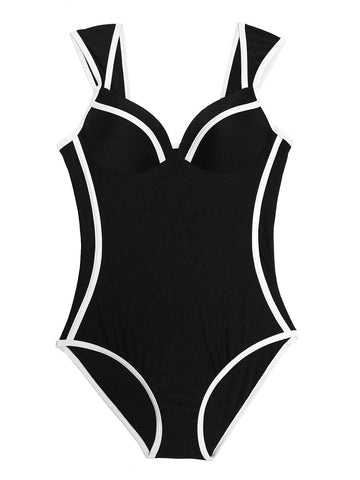 Sonicelife  Retro Black White Striped Push Up One Piece Swimsuit Bodysuit Ladies 2024 Monokini Swimwear Women Swim Bathing Suit Trikini