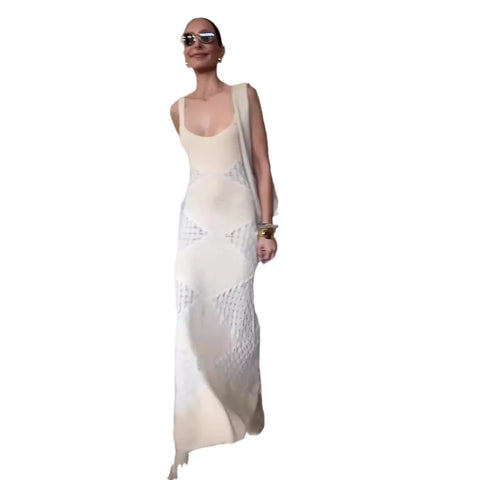 Sonicelife Dresses for Women Sexy 2024 Summer Hollow Out Long Dress Backless Sleeveless Solid Colour Slim Sling Vestidos Temperament