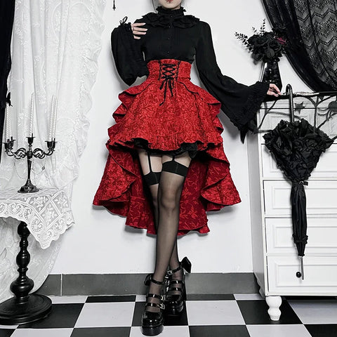 Sonicelife Women's Gothic Design Half Skirt 2024 New Summer Music Festival Party Punk Tie Poncho High Waisted Waist Drag Half Skirt