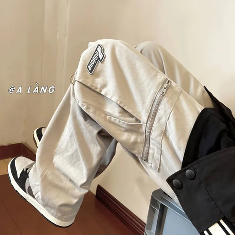 Sonicelife American High Street Vintage Heavy Functional Wind Overalls Y2K Harajuku Fashion Straight Pants Men And Women Couple Loose Pants