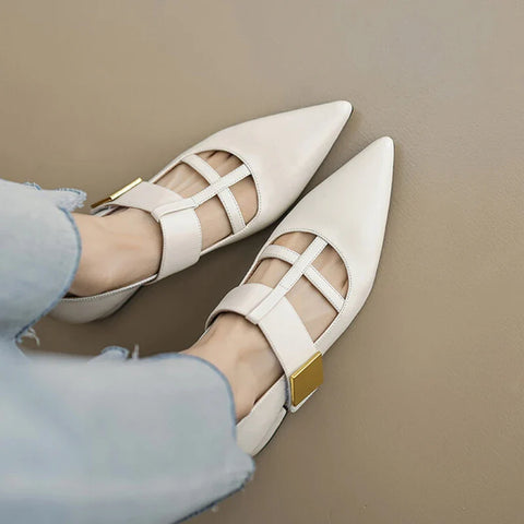 Sonicelife NEW Spring/Autumn Women Pumps Split Leather Shoes for Women Pointed Toe Chunky Heel Shoes Metal Buckle Mary Janes Handmade Shoes