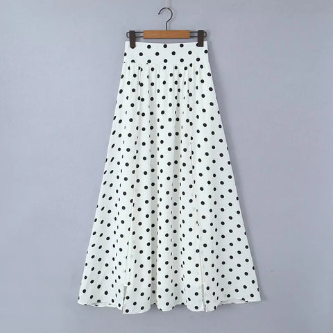 Sonicelife Polka Dots Cropped Top and Side Slits High Waist Skirt Set