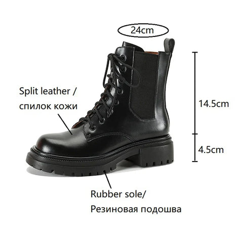 Sonicelife NEW Autumn Women Boots Split Leather Shoes for Women Round Toe Thick Heel Shoes Zipper Short Boots Casual Black Platform Boots