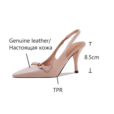 Sonicelife NEW Summer Women Sandals Pointed Toe Super High Heel Shoes Genuine Leather Shoes for Women Cover Toe Slingback Modern Sandals