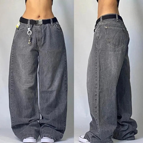 Sonicelife Streetwear Fashion New Pure Black Washed Baggy Jeans Men And Women Y2K Harajuku Casual Gothic High Waist Wide Leg Trousers