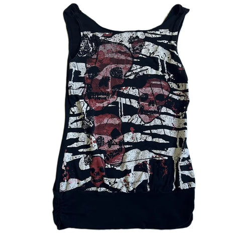 Sonicelife 2000s Retro Graphic Kawaii Crop Tops Y2K Grunge Skull Emo Tank Tops Women Sleeveless Vest E-girl Gothic Cyber Mall Streetwear