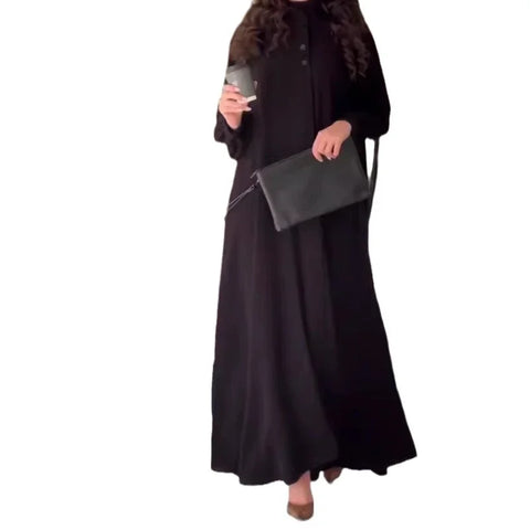Sonicelife Women Dress Long Dresses A Line Solid Round Neck Full Lantern Sleeve Elegant Splice Regular Slim Fit Casual Vestidos Autumn 2024