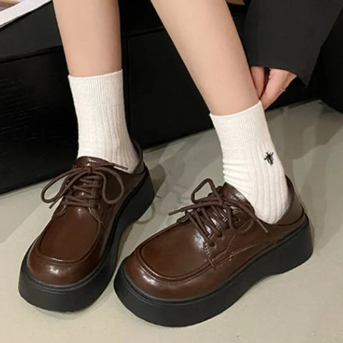 Sonicelife Shoes Autumn Clogs Platform British Style Oxfords Women's Casual Female Sneakers Flats Modis Round Toe Fall Retro Creepers Prepp