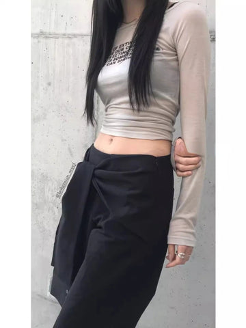 Sonicelife Street Fake Two Piece Shirts  Cargo Pants Women 2024 Summer New Straight Trousers Y2k E-Girl High Waist Loose Wide Leg Pants