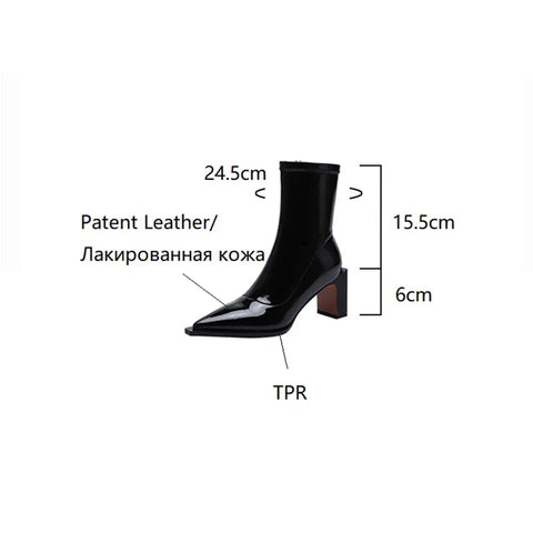 Sonicelife NEW Autumn Women Boots Pointed Toe High Heel Shoes Women Concise Patent Leather Boots Zipper Stretch Boots for Women Fall Shoes