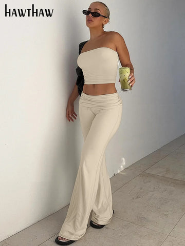 Sonicelife Women Fashion Tube Tops Long Pants Two Piece Matching Sets Outfits 2024 Summer Clothes Wholesale Items For Business