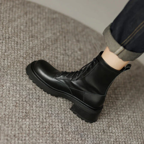 Sonicelife NEW Fall Shoes Women Stretch Fabric Split Leather Boots Round Toe Chunky Heel Boots for Women Platform Boots Women Modern Boots
