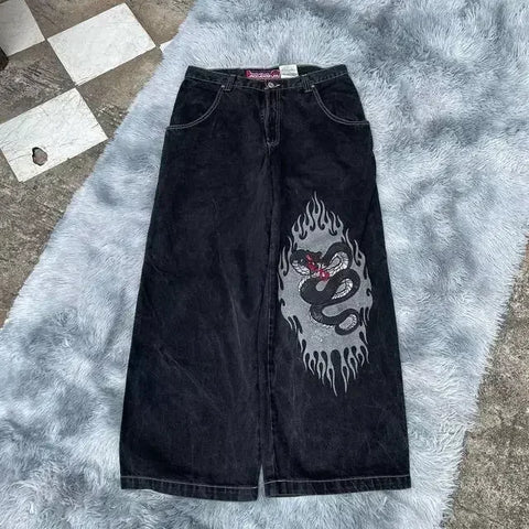 Sonicelife Y2K Baggy Jeans men vintage Embroidered high quality jeans Hip Hop Goth streetwear Harajuku men women Casual wide leg jeans