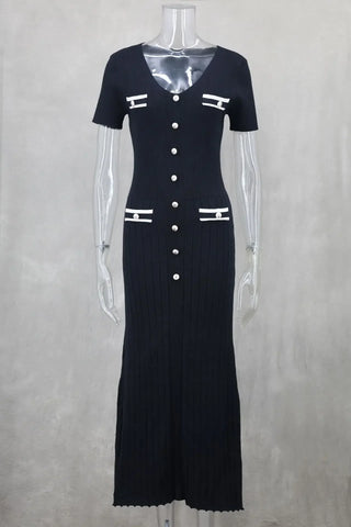 Sonicelife Summer Long Dress Women Sexy Dresses Buttons V Neck Solid Colour Ankle Length Vestidos Slim Fit Temperament A Line 2024 Casual