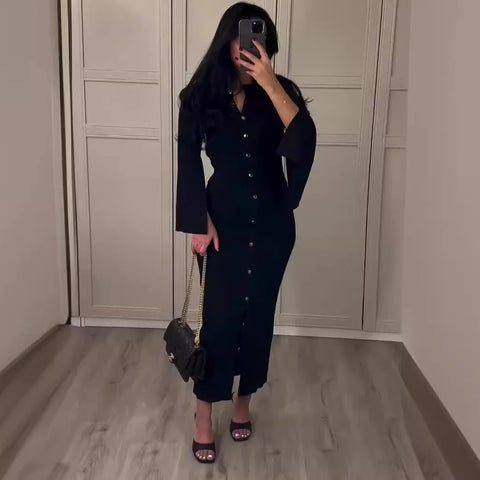 Sonicelife Two Piece Set Women Outfits Casual Tops Slim Fit Long Skirt Suit Round Collar Blouse Buttons Split Skirts Sets Female Ensemble