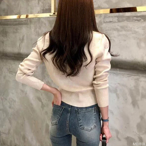 Sonicelife Autumn Long Sleeve Fashion Women Cardigans Sweater Knitted Coat Short Casual Single Breasted Slim Ladies Tops Button T-shirt