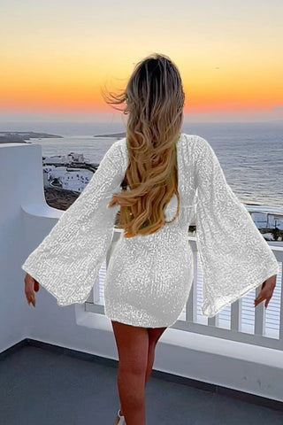 Sonicelife hoco dresses Sequins Flares Sleeve Dress