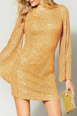 Sonicelife hoco dresses Sequins Flares Sleeve Dress