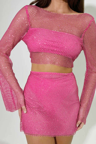 Sonicelife-Sequins Mesh Crop Top Mini Skirt Set