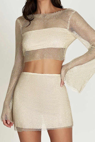 Sonicelife-Sequins Mesh Crop Top Mini Skirt Set