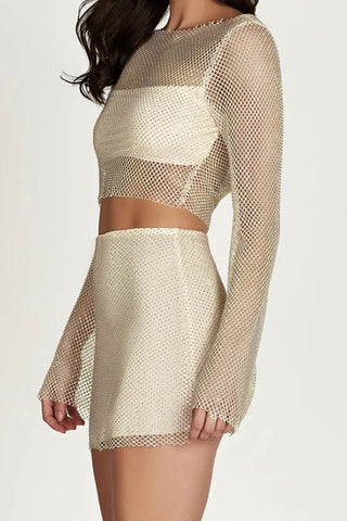 Sonicelife-Sequins Mesh Crop Top Mini Skirt Set