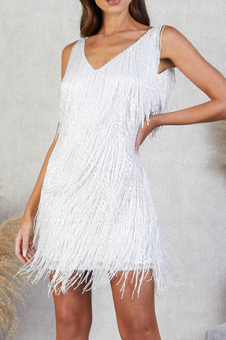 Sonicelife hoco dresses Sequins Tassel Tank Mini Dress