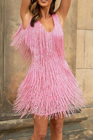 Sonicelife hoco dresses Sequins Tassel Tank Mini Dress