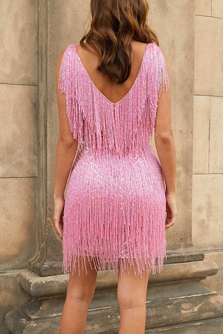 Sonicelife hoco dresses Sequins Tassel Tank Mini Dress