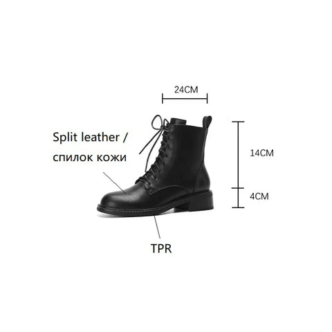 Sonicelife NEW Fall Shoes Women Split Leather Boots Round Toe Chunky Heel Women Boots Winter Solid Lace-up Ankle Boots Western Boots Women