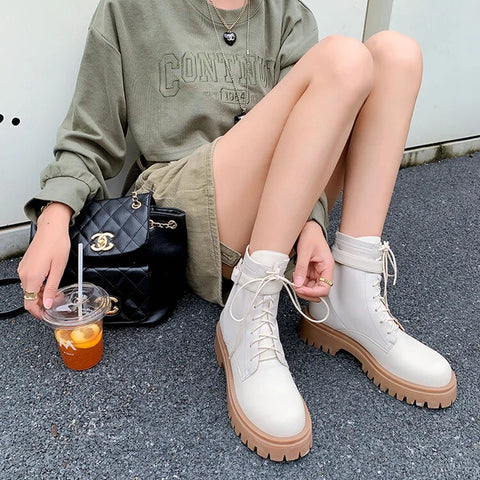 Sonicelife Autumn Boots Women Split Leather Short Boots Round Toe Thick Heel Women Shoes Winter Chelsea Boots Casual Buckle Platform Shoes