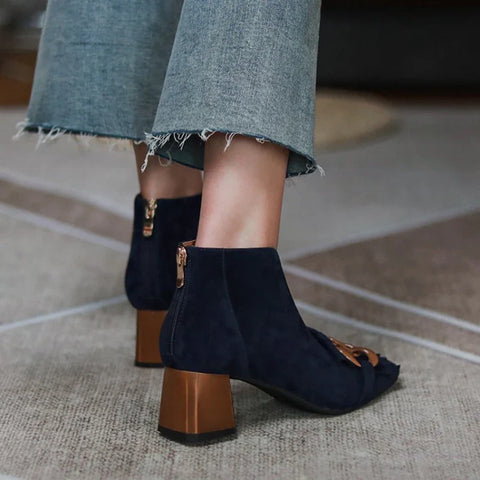 Sonicelife NEW Women Boots Sheep Suade Round Toe Square Heel Mid-Heel Ankle Boots Fringed Zipper Fashion Solid Office Lady Shoes Plus Size