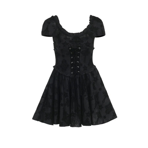 Sonicelife Women's Gothic Directional Design New Fall Halloween Elegant Cross Flocked Dark Dresses