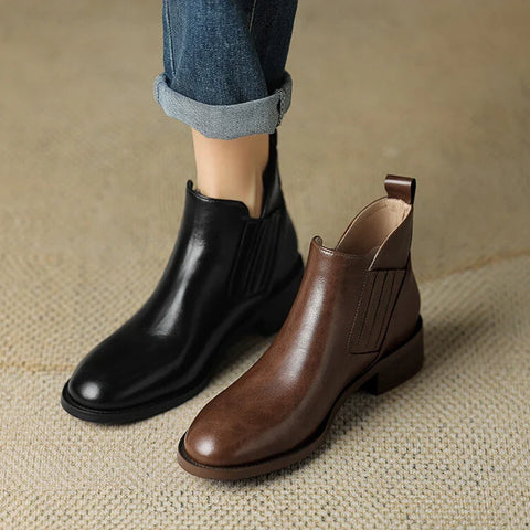 Sonicelife NEW Autumn Women Boots Round Toe Chunky Heel Boots Women Split Leather Shoes for Women Retro Slip-on Ankle Boots сапоги женские