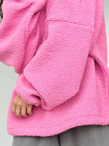 Sonicelife Aynaray 2024 Autumn Winter Solid Streetwear Women Pullover Sweatshirt Long Sleeve Oversized Casual Pink Teddy Hoodies Tops