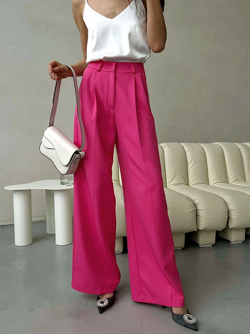 Sonicelife 2024 Summer Spring Women Wig Leg Oversized Trousers Harem Pants Solid Pink High Waist Loose Fit Baggy Pants