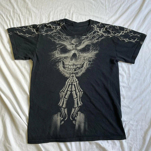 Sonicelife Y2K Star Skull Print Short Sleeve Tee Cyber Grunge Graphic T-shirt Japanese Emo 00s Vintage Gothic T-shirt Women Men