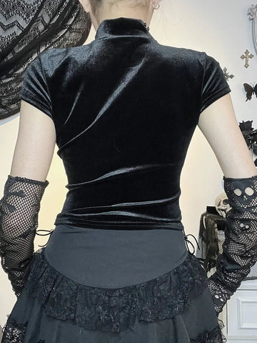 Sonicelife Women's Gothic Design Tops Summer New Mesh Splicing See-Through Cross Tank Top