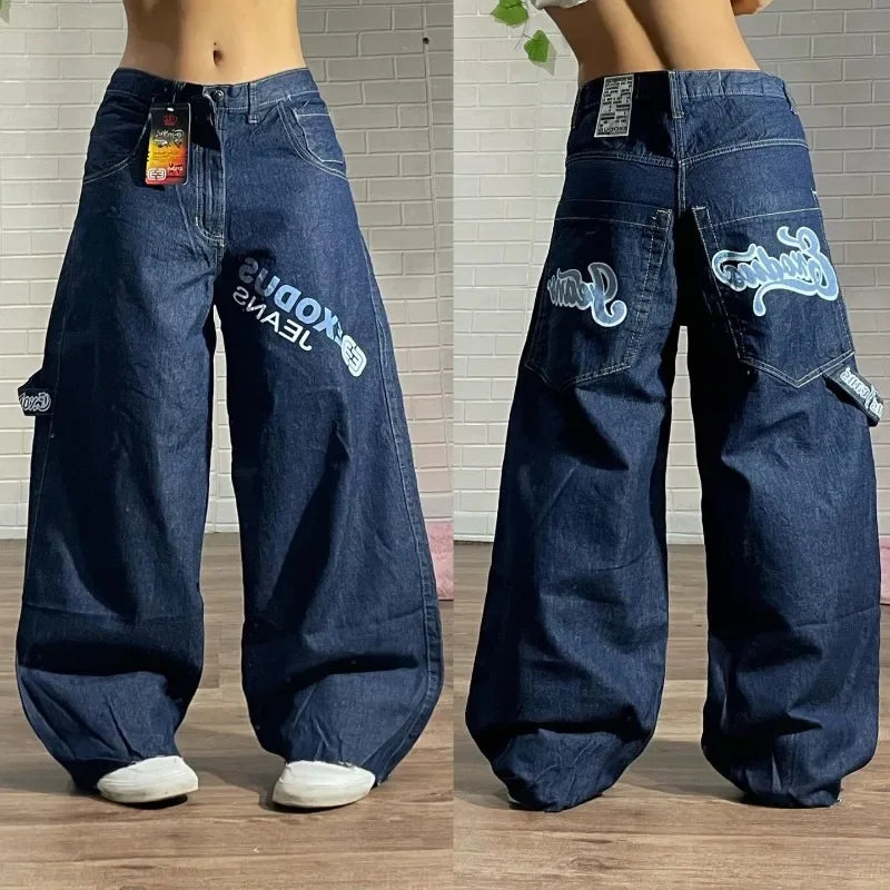 Sonicelife Y2K Harajuku Fashion Casual Baggy Sub-pattern Printed Jeans Street New Women Casual Gothic High Waist Wide Leg Casual Trousers