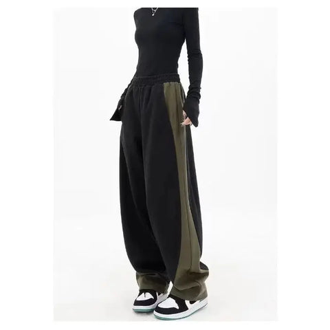 Sonicelife American Style Patchwork Harlan Pants Female Y2k Grunge High Waist Wide Leg  Women 2024 New Loose Straight Trousers