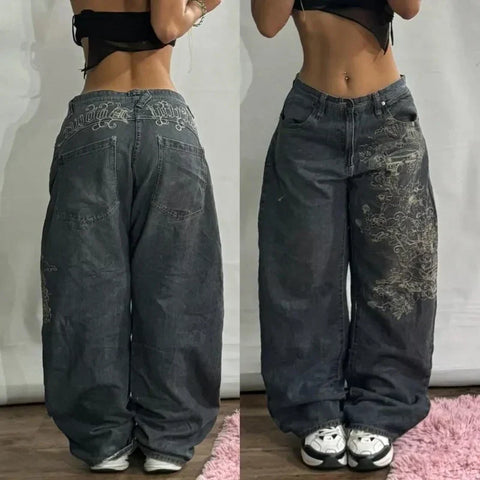 Sonicelife Street Vintage New Fashion Washed Grey Baggy Jeans Women Y2K Harajuku Hip Hop Popular Casual Joker High Waist Wide Leg Pants